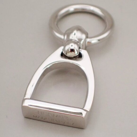 HERMES Logo Charms Etrier Twilly Scarf Ring Metal Silver Italy Accessory - Picture 8 of 9